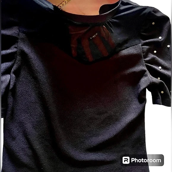 SHEIN sexy lil top, mesh & pearl accents on black, mock turtleneck, M. NWOT - Picture 4 of 8